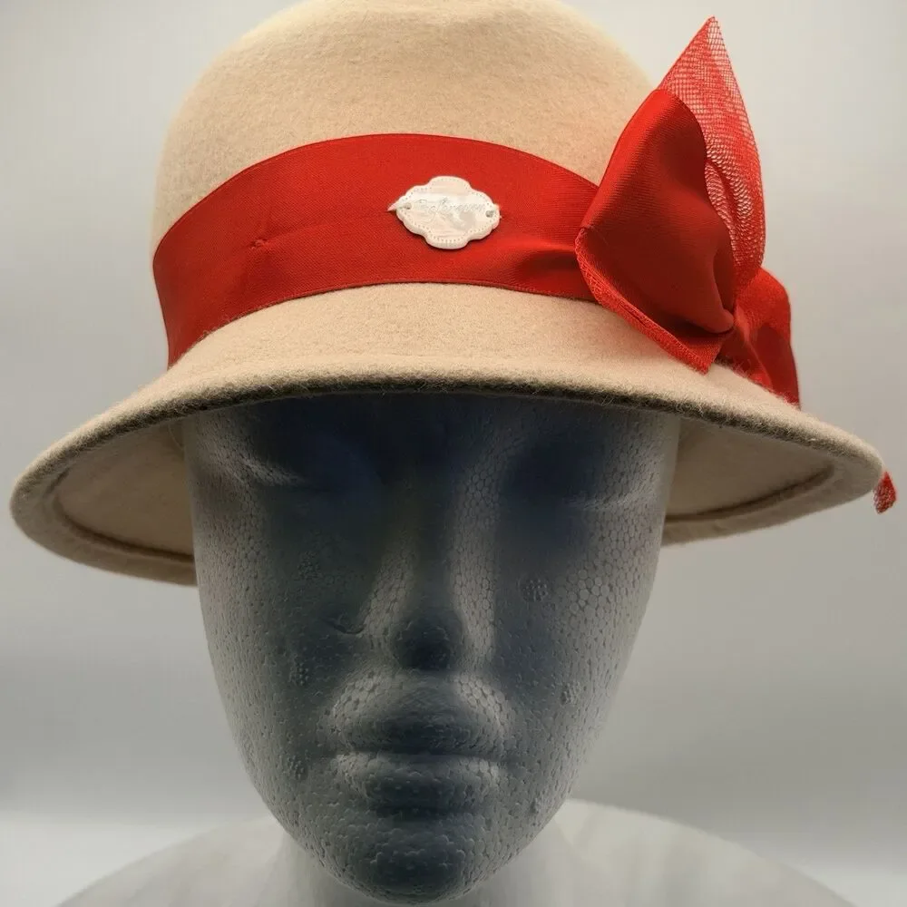 American Girl Kit BeForever Red Ribbon Hat Girls S/M 100% Wool Retired 2014